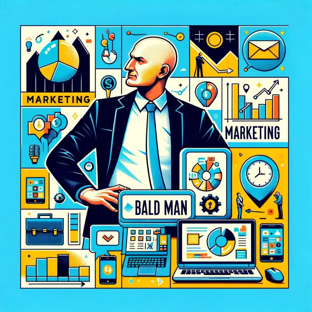 Bald Man Marketing collage